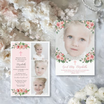 Pink Floral Multiphoto First Communion for Girls