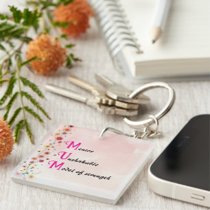 Pink Floral MUM Acronym Mother's Day Key Ring