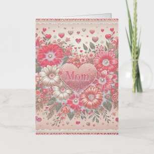 Pink Floral Mum Blank Foil Greeting Card