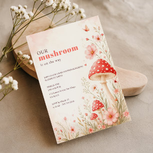 Pink Floral Mushroom Butterfly Baby Shower Invitation