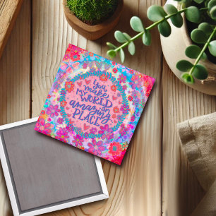 Pink Floral My World Quote Inspirivity Magnet