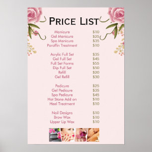 Pink floral Nail Salon Price List Menu  Poster