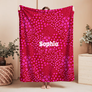 Pink Floral Name Sherpa Blanket Grandmillennial