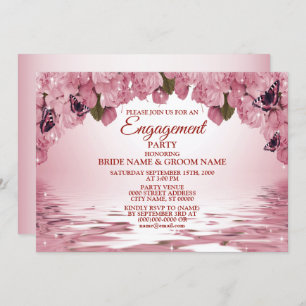 Pink Floral Nature Butterfly Engagement Party Invitation