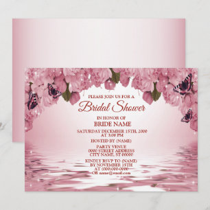 Pink Floral Nature Butterfly Outdoor Bridal Shower Invitation