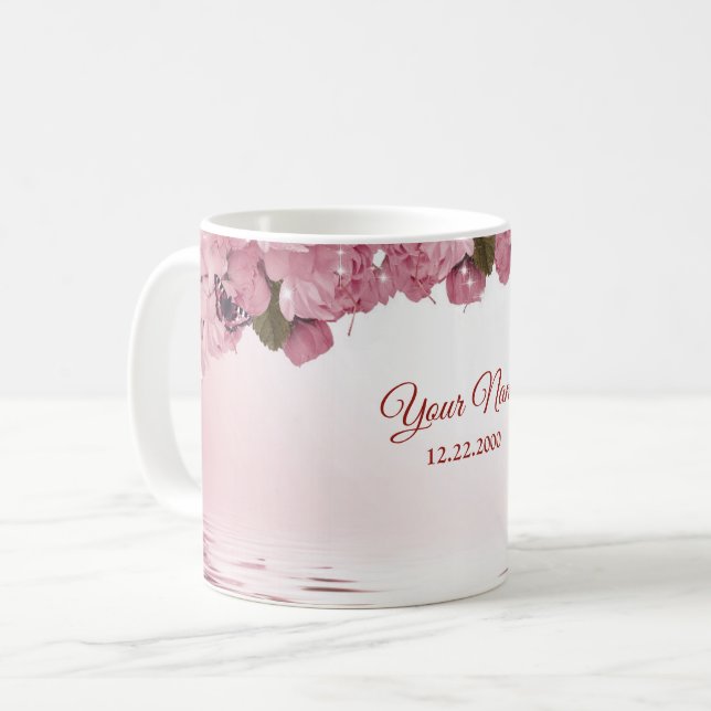 Pink Floral Nature Butterfly Outdoor Wedding Gift Coffee Mug (Front Left)