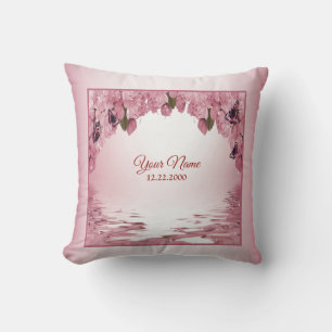 Pink Floral Nature Butterfly Outdoor Wedding Gift Cushion