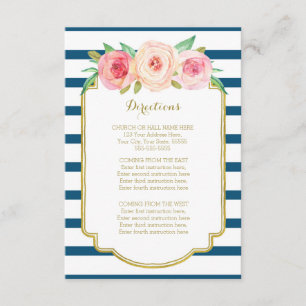 Pink Floral Navy Stripes Wedding Direction Insert
