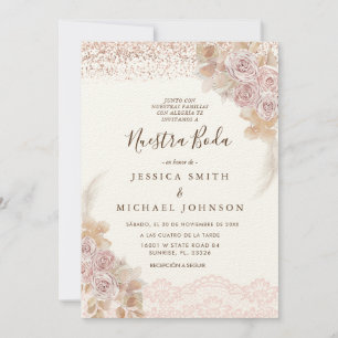 Pink Floral Nuestra Boda Spanish Wedding  Invitation