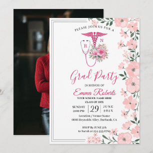 Pink Floral Nurse Graduation Invitation   RN BSN G