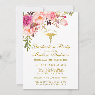 Pink Floral Nurse Graduation Party Invite G