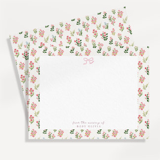 Pink Floral Nursery Bow Note Card