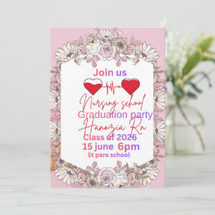 Pink Floral Nursing Graduation Invitation Card   H