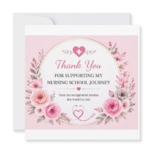 Pink Floral Nursing Graduation Thank You Card Eleg
