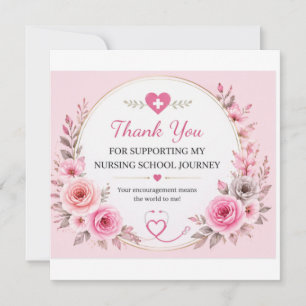 Pink Floral Nursing Graduation Thank You Card Eleg