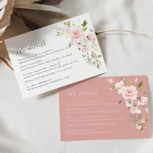 Pink Floral Olive Wedding Details Enclosure Card