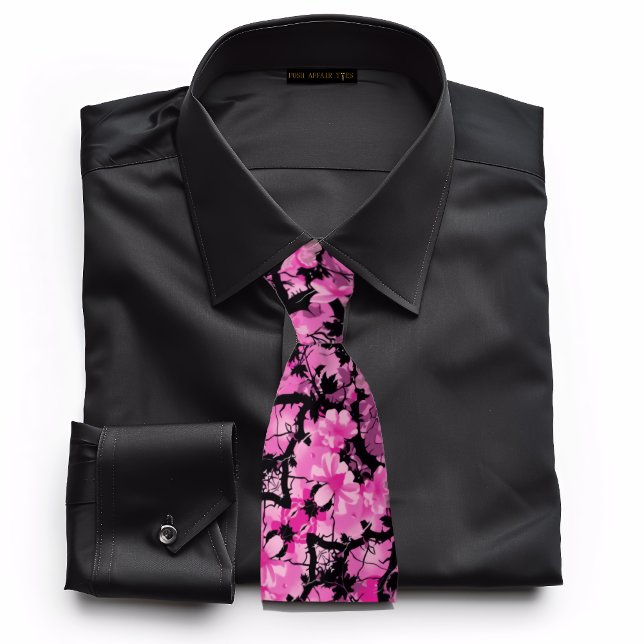 Pink Floral on Black Tie (For Illustration Purposes Only. )
