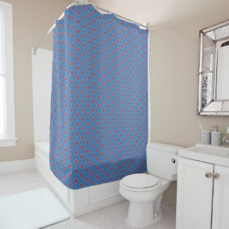 Pink Floral on Blue Shower Curtain