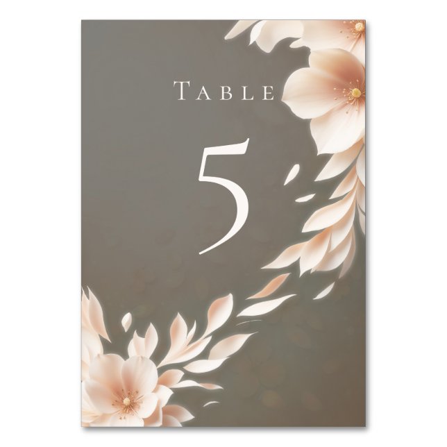 Pink floral on brown table number (Back)