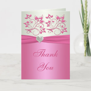 Pink Floral on Pale Green Thank You Card