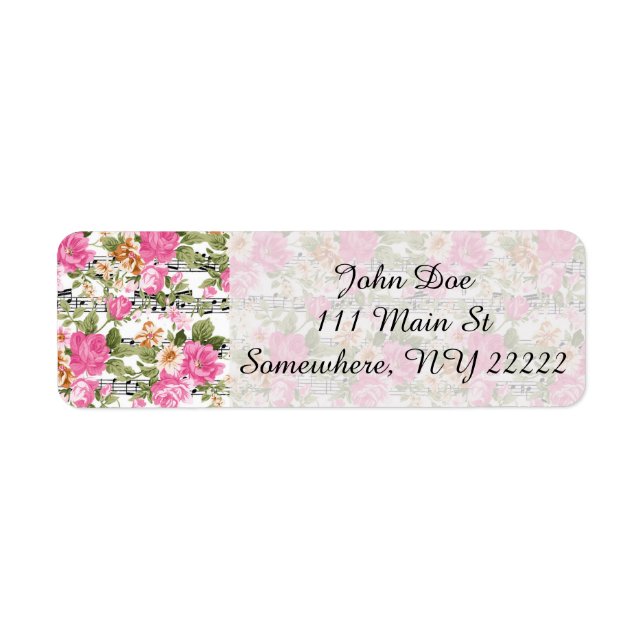 Pink Floral on Sheet Music Return Address Label (Front)