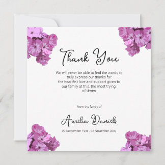 Pink Floral on White  Funeral Thank You Card