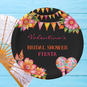 Pink Floral Orange Colourful Fiesta Bridal Shower Paper Plate