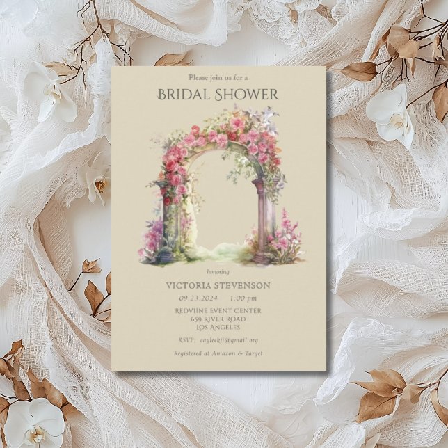 Pink Floral Ornate Wedding Arch Bridal Shower Invitation (Creator Uploaded)