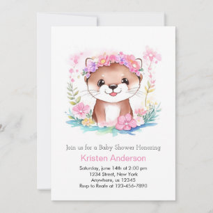 Pink Floral Otter's Dreamscape Girl Baby Shower Invitation