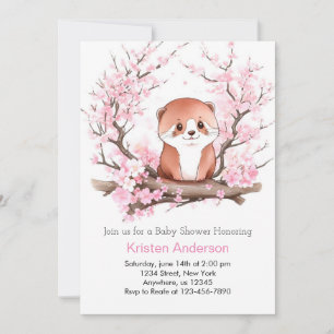 Pink Floral Otter's Joyful Haven Girl Baby Shower Invitation