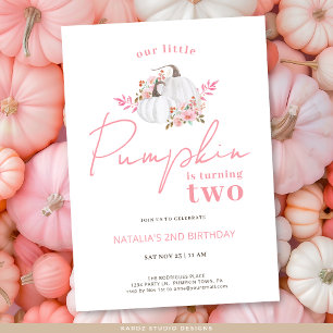 Pink Floral Our Little Pumpkin 2nd Birthday Invitation