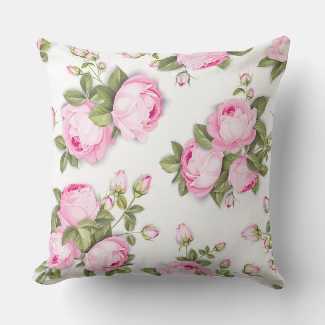  Pink Floral Outdoor Pillow (Front)