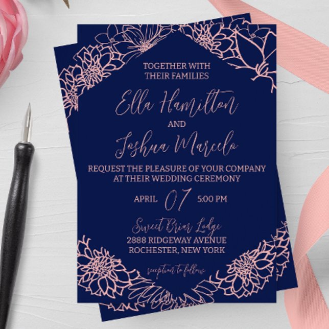 Pink Floral Outline Wedding Invitation (Creator Uploaded)