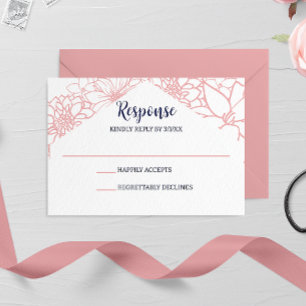 Pink Floral Outline Wedding RSVP Card