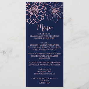 Pink Floral Outline Wedding Tall Menu