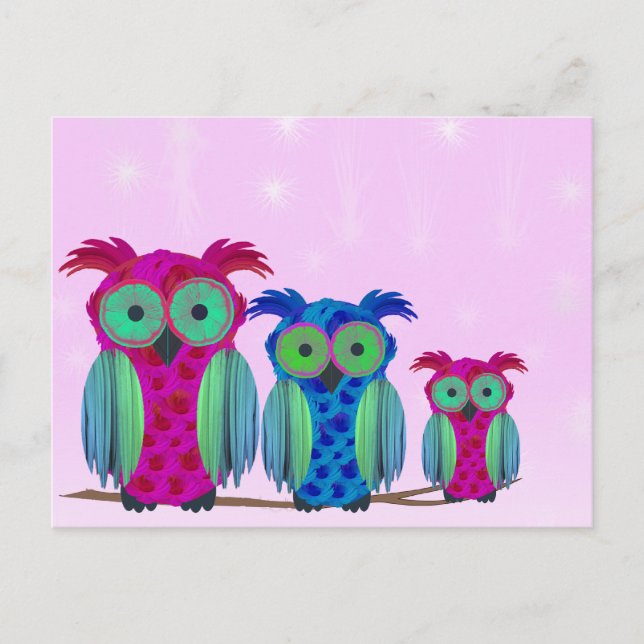 Pink Floral Owls Postcard (Front)