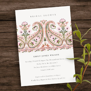 Pink Floral Paisley Motif Bridal Shower Invite