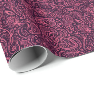 Pink Floral Paisley Over Purple Background Wrapping Paper