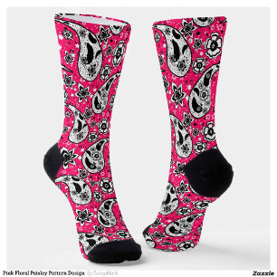 Pink Floral Paisley Pattern Design  Socks