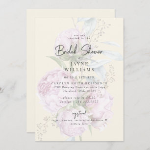 Pink Floral Pale Yellow Bridal Shower  Invitation