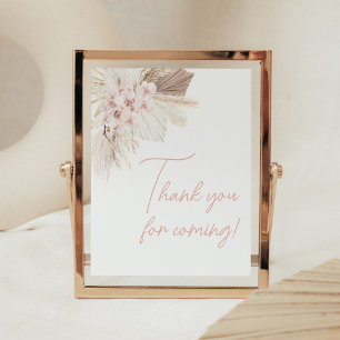 Pink Floral Pampas Boho Baby Thank you for Coming Poster