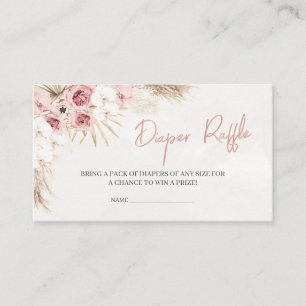 Pink Floral Pampas Grass Baby Shower Diaper Raffle Enclosure Card