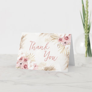 Pink Floral Pampas Grass Baby Shower Thank You Card