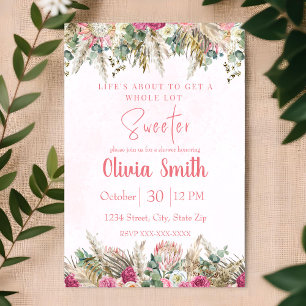 Pink Floral Pampas Grass Boho Invitation