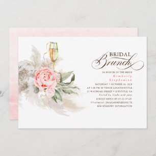 Pink Floral Pampas Grass Greenery Bridal Brunch Invitation
