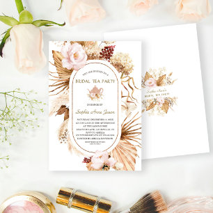 Pink Floral Pampas Grass Palm Bridal Tea Party  Invitation