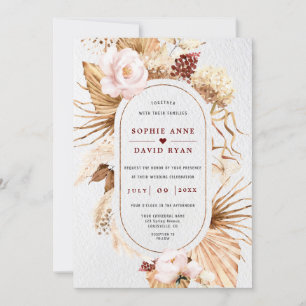 Pink Floral Pampas Grass Palm Leaves All In One  Invitation