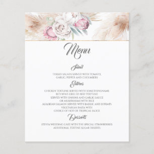 Pink Floral Pampas Grass Wedding Menu