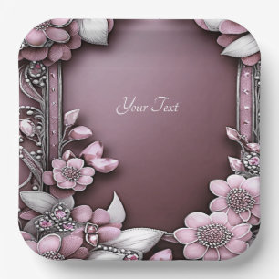 Pink Floral Paper Plate