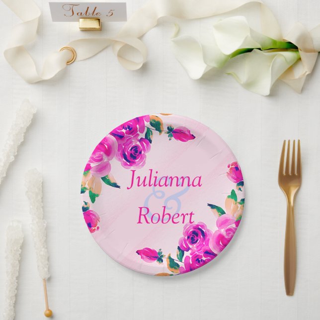 Pink floral    paper plates (Wedding)
